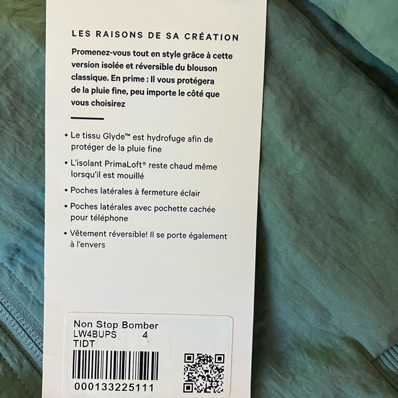 NWT Lululemon Non Stop Reversible Bomber, Sz 4, Tidewater Teal! - Picture 7 of 11